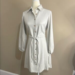 Calvin Klein Cream Faux Suede Belted Shirt Dress NWT